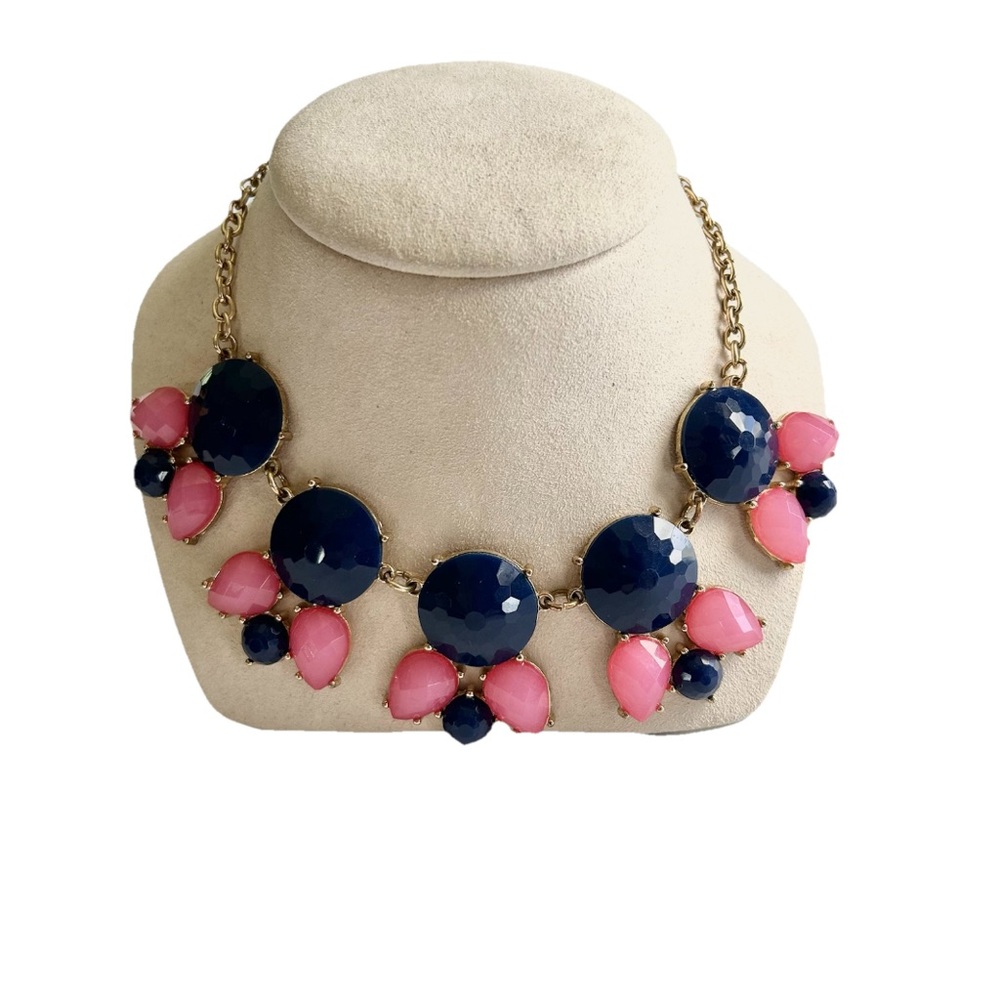 Pink and Blue Gender Reveal Bib Statement Gold Tone Necklace